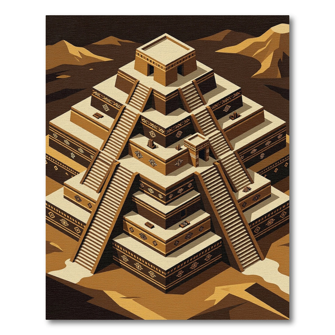 Geometric Terracotta Ziggurat Step Art Rug
