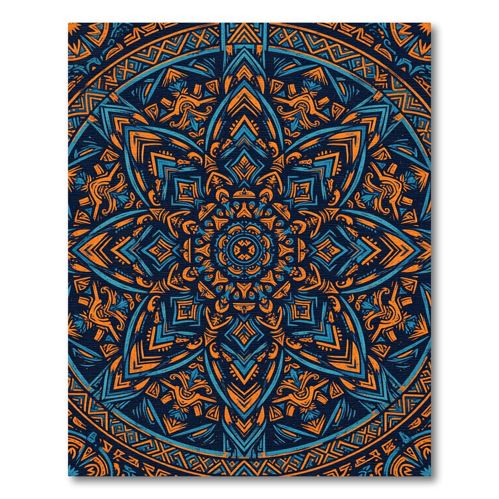 Abstract Orange Blue Geometric Mandala Rug