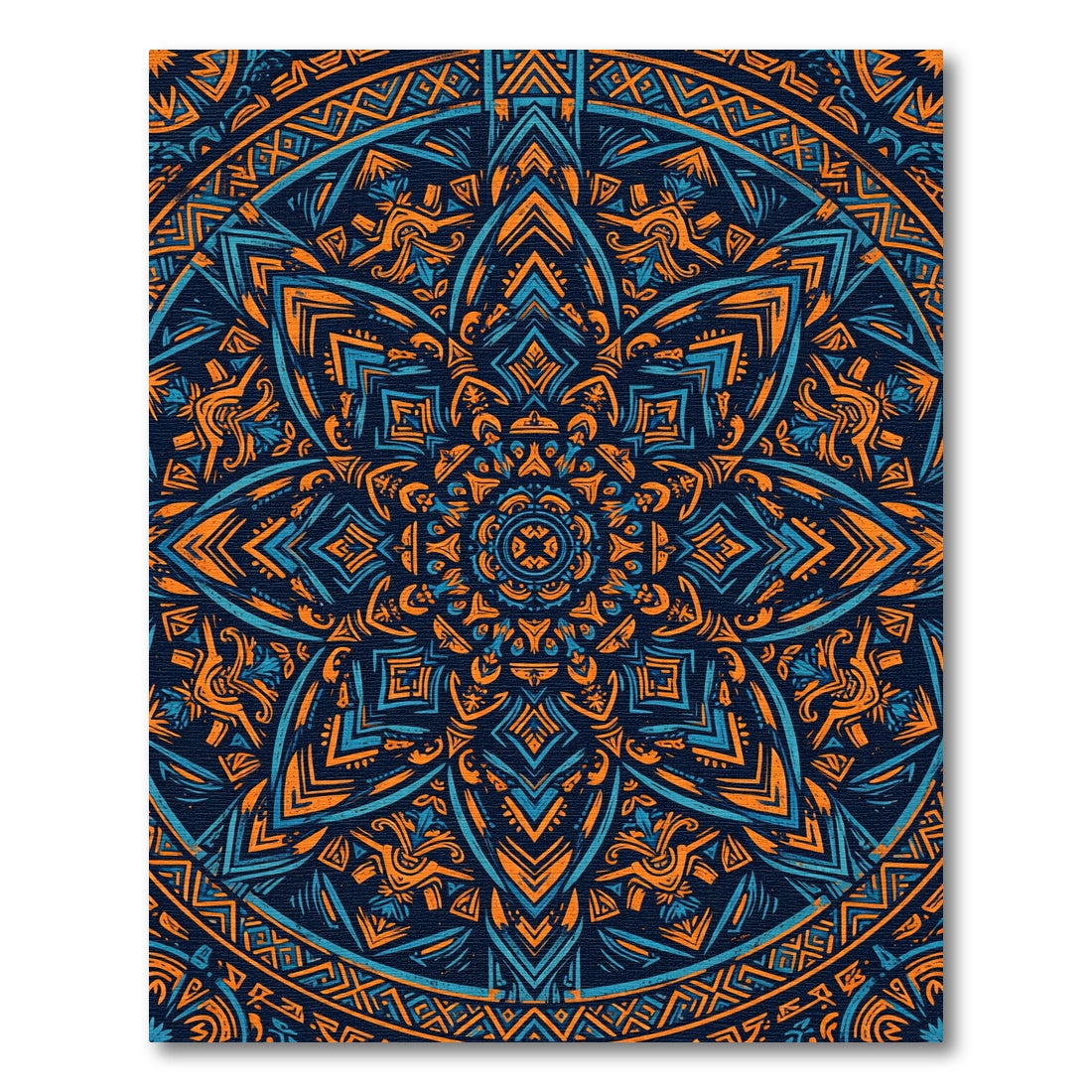 Abstract Orange Blue Geometric Mandala Rug