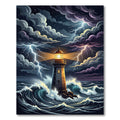 Stormy Lighthouse Ocean Lightning Scene Rug