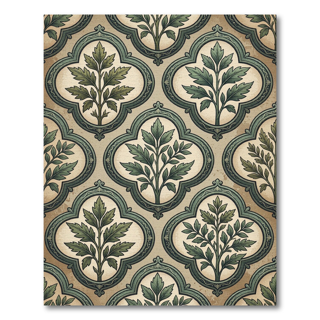 Sage Green Filigree Botanical Quatrefoil Rug