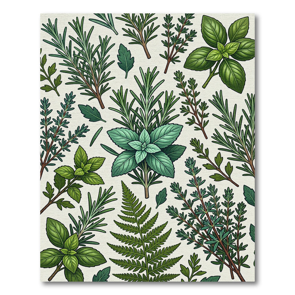 Lush Green Herb Foliage Illustration Rug