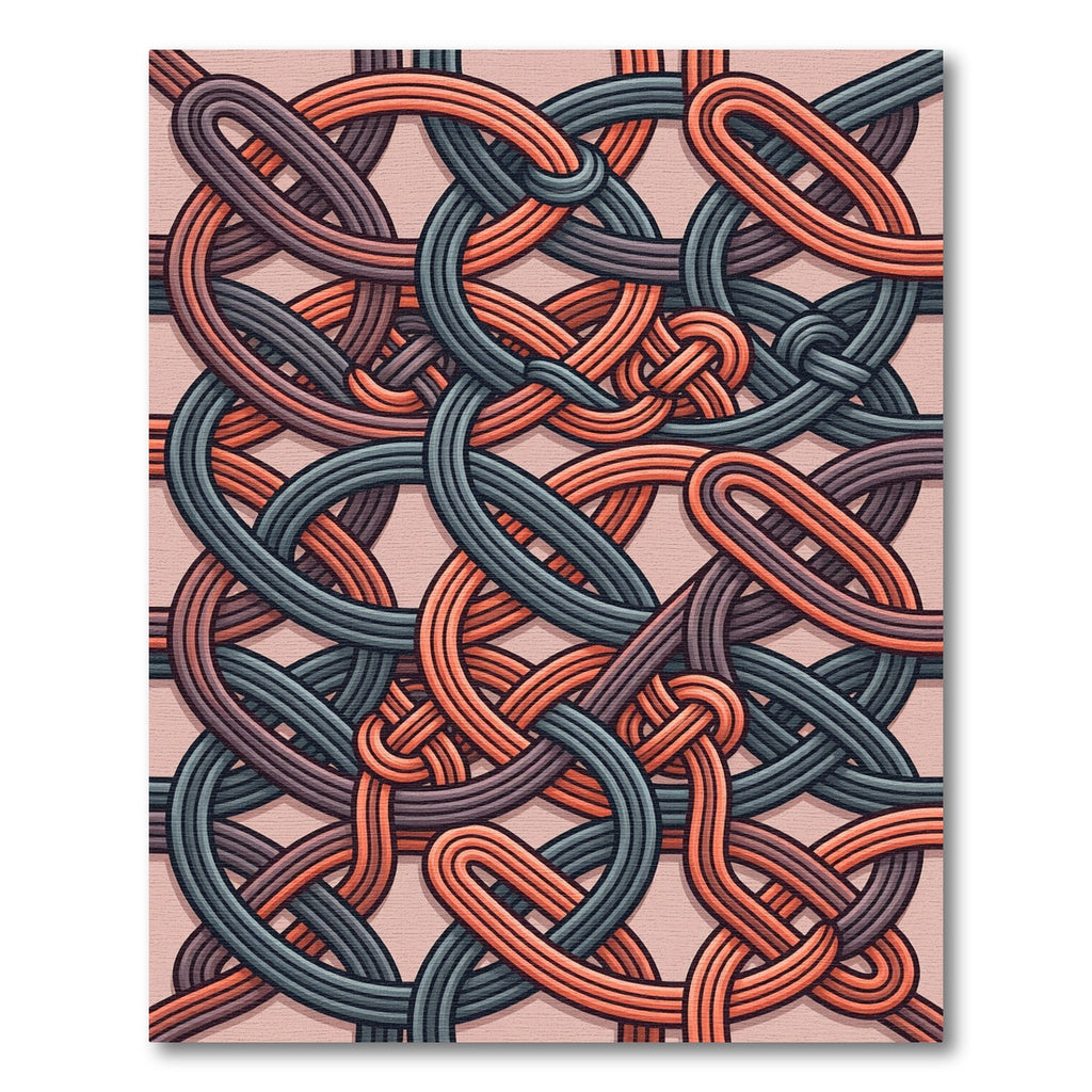 Geometric Interwoven Copper and Slate Knot Rug