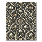Elegant Charcoal and Taupe Lotus Scroll Rug