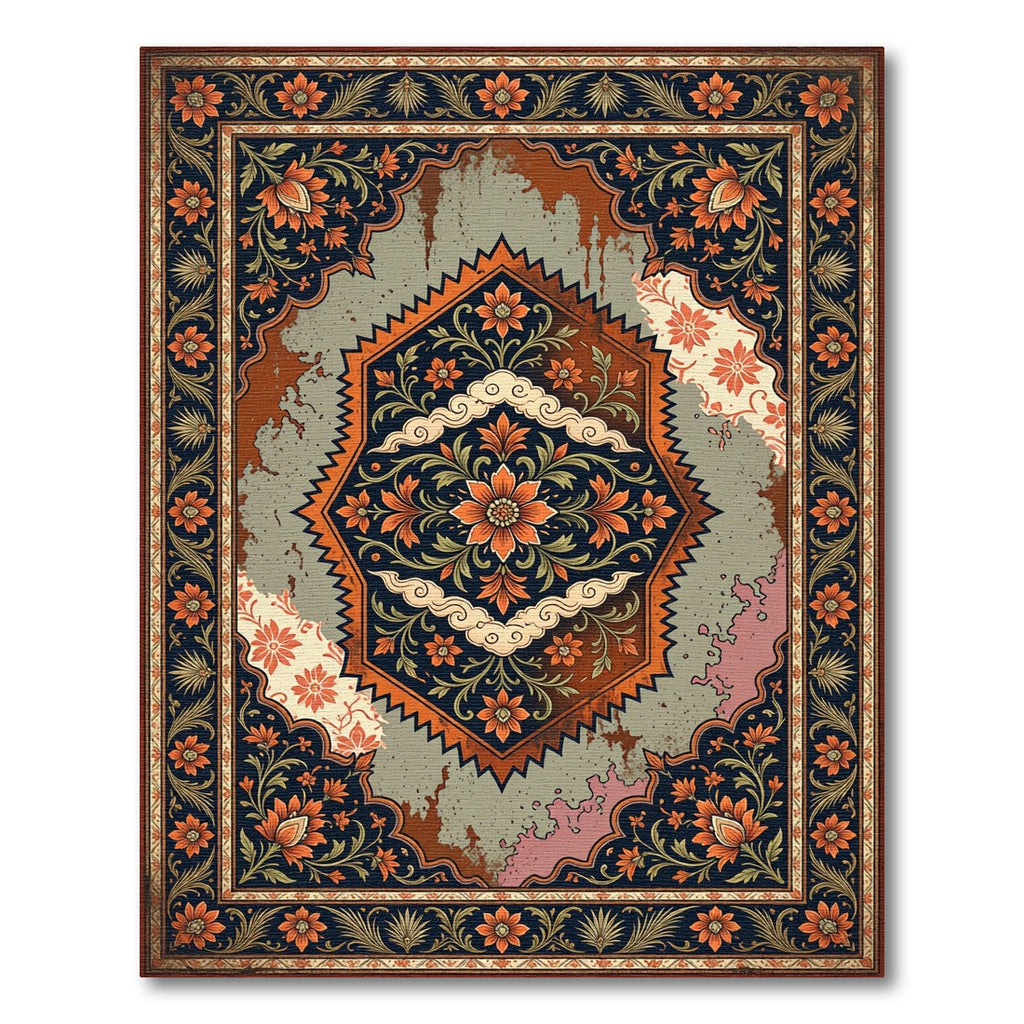 Vintage Burnt Orange Floral Medallion Rug