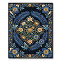 Vintage Blue Gold Floral Medallion Rug