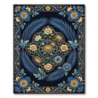 Vintage Blue Gold Floral Medallion Rug