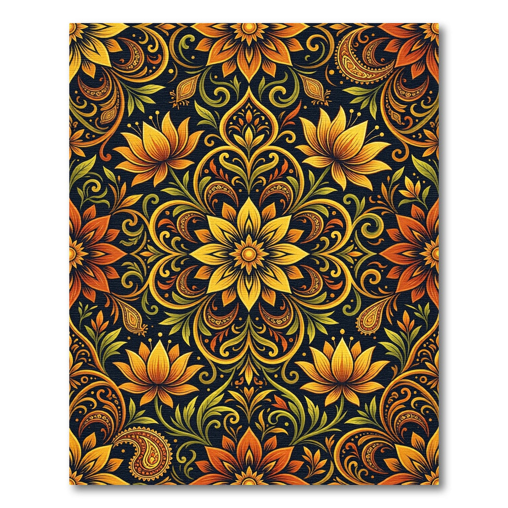 Golden Sunburst Floral Ornate Tapestry Rug