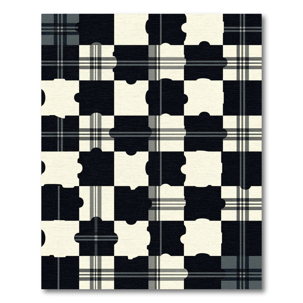 Monochrome Plaid Puzzle Squares Rug