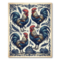 Vintage Blue Rooster Farmhouse Folk Art Rug