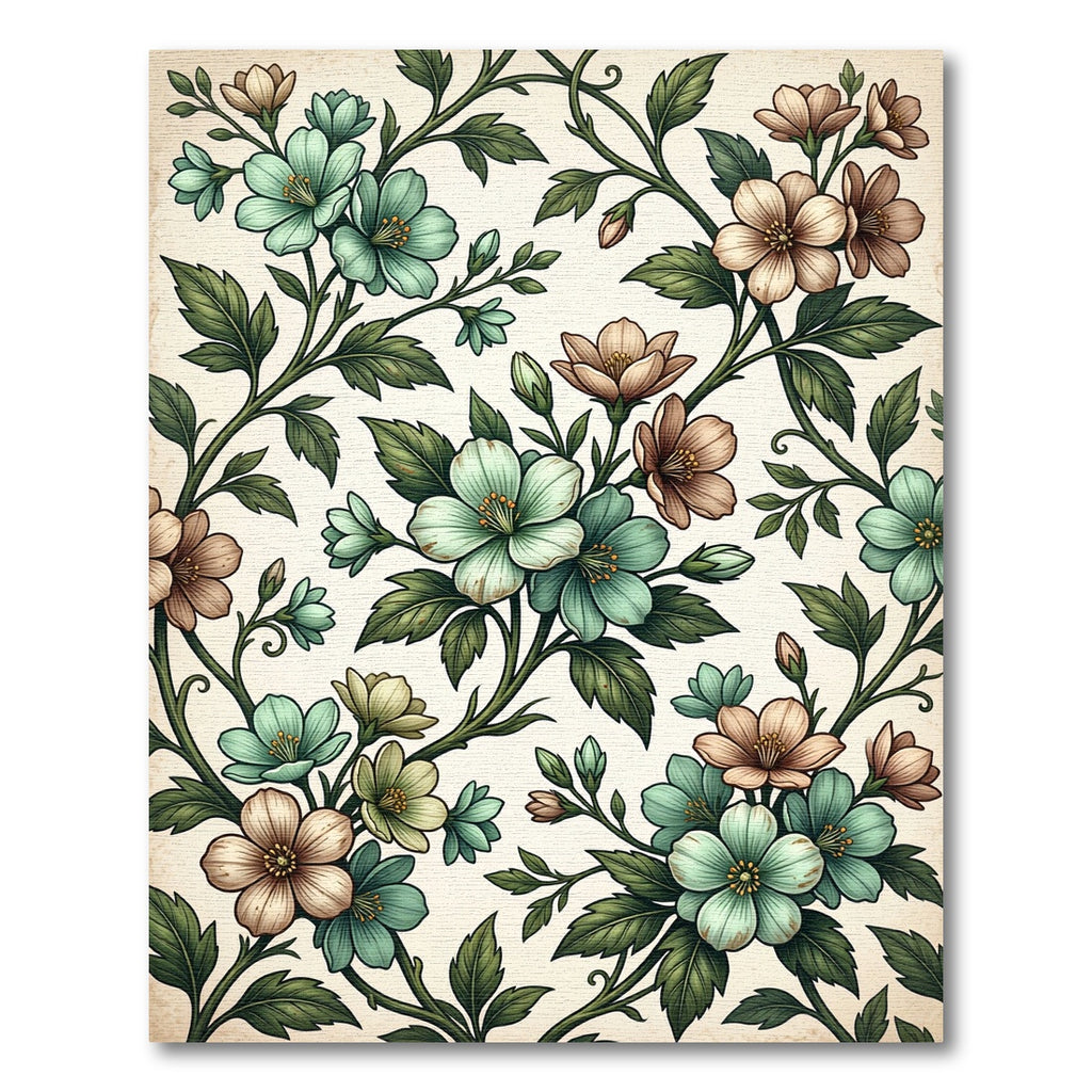 Vintage Floral Vine Mint Peach Rug
