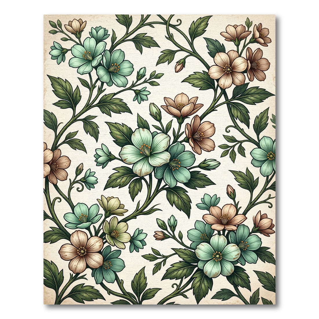 Vintage Floral Vine Mint Peach Rug