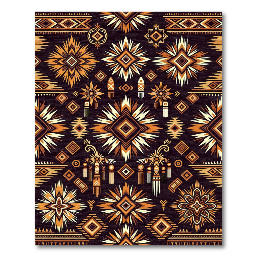 Earthy Ochre Geometric Sunburst Tapestry Rug
