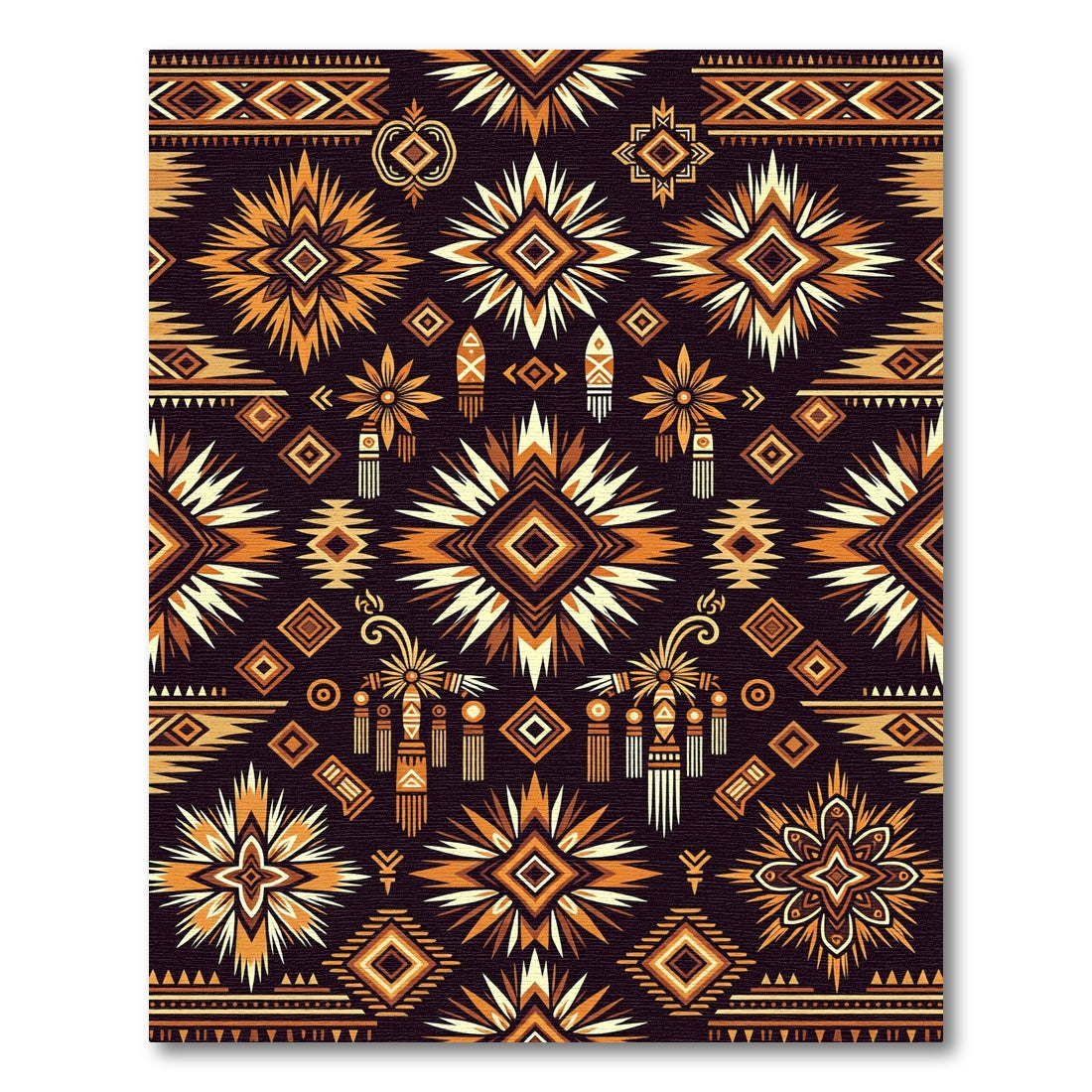 Earthy Ochre Geometric Sunburst Tapestry Rug