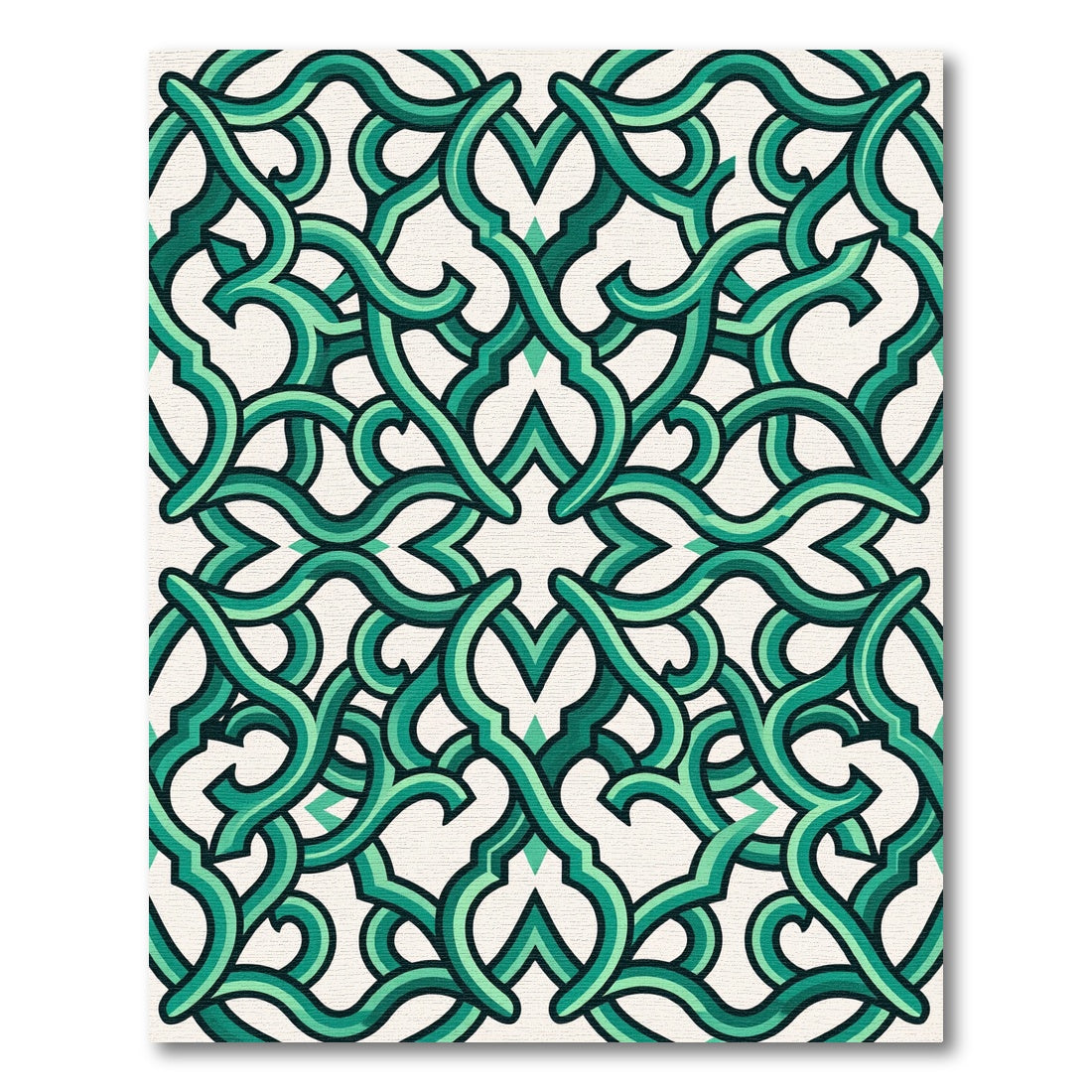 Emerald Interlaced Scrollwork Botanical Tile Rug
