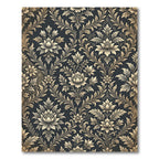 Elegant Charcoal Gold Floral Damask Rug