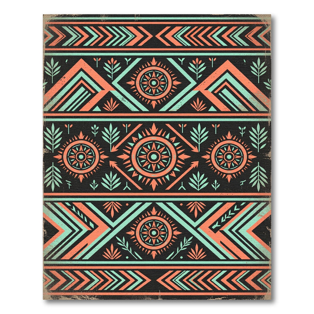 Geometric Coral and Teal Aztec Art Rug