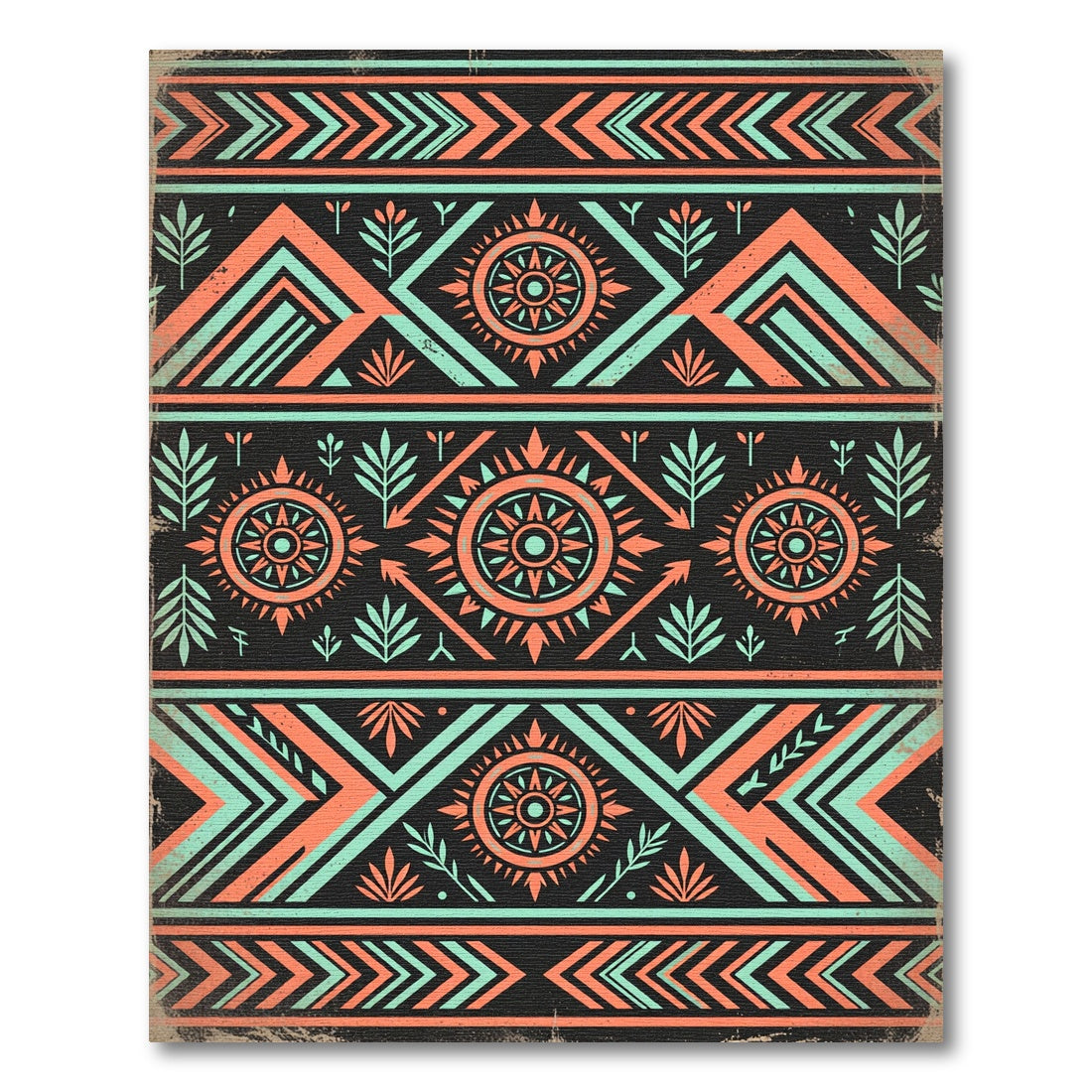 Geometric Coral and Teal Aztec Art Rug