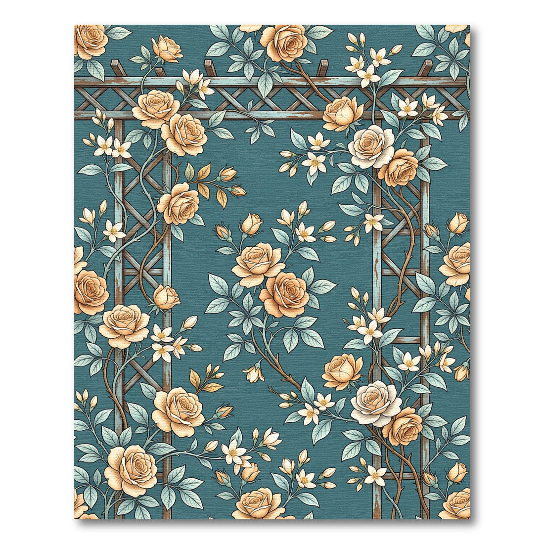 Apricot Roses Climbing Trellis Rug