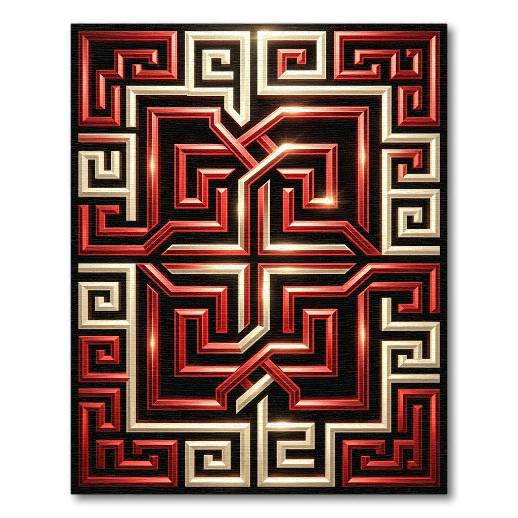 Red Gold Geometric Labyrinth Rug