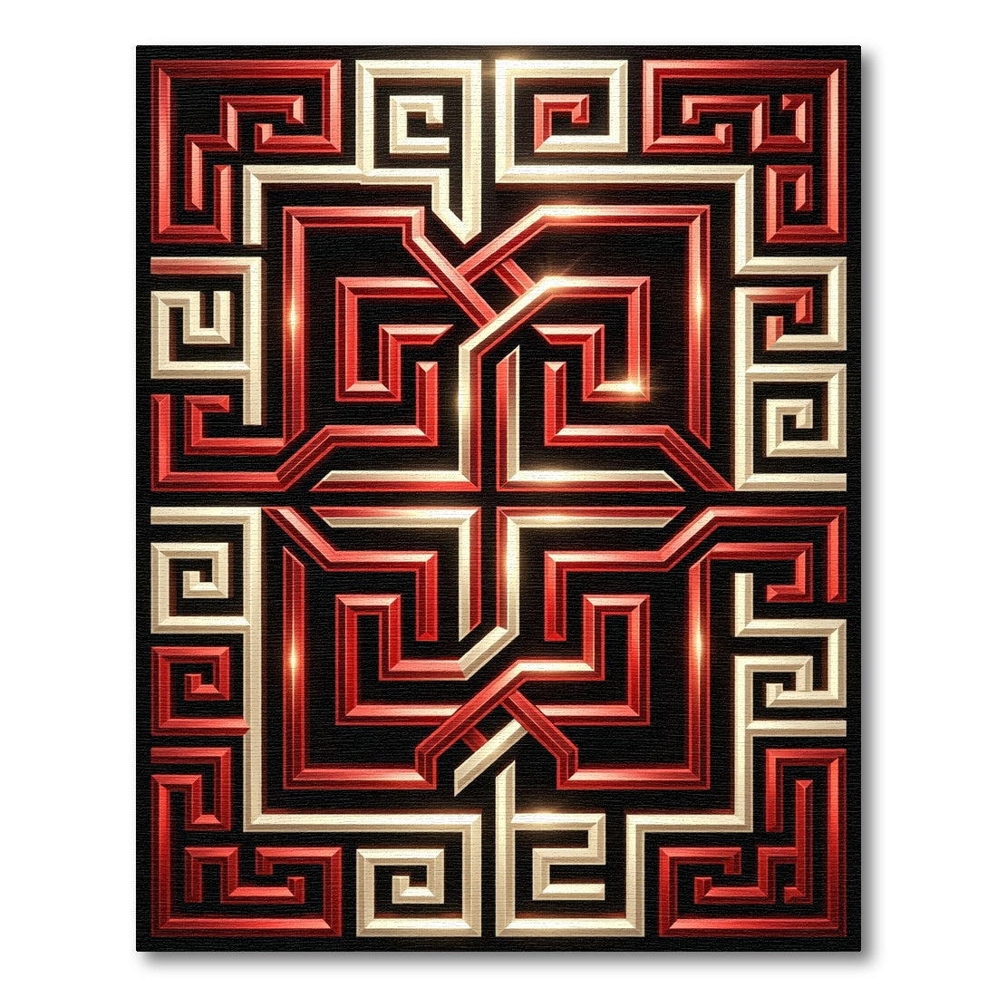 Red Gold Geometric Labyrinth Rug
