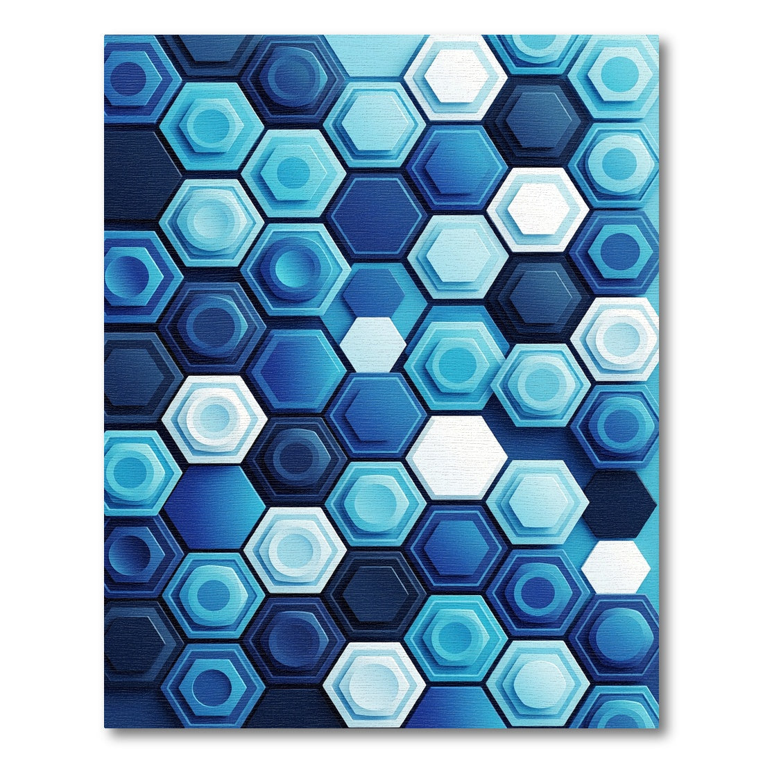 Modern Blue Dimensional Geometric Hexagons Rug