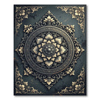 Ornate Charcoal Golden Floral Medallion Rug