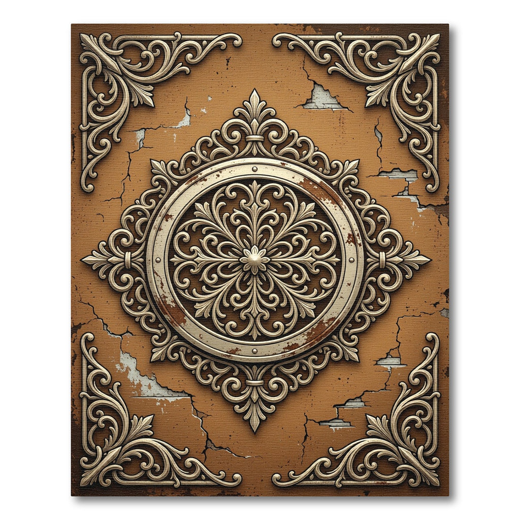 Ornate Damask Medallion Terracotta Filigree Rug