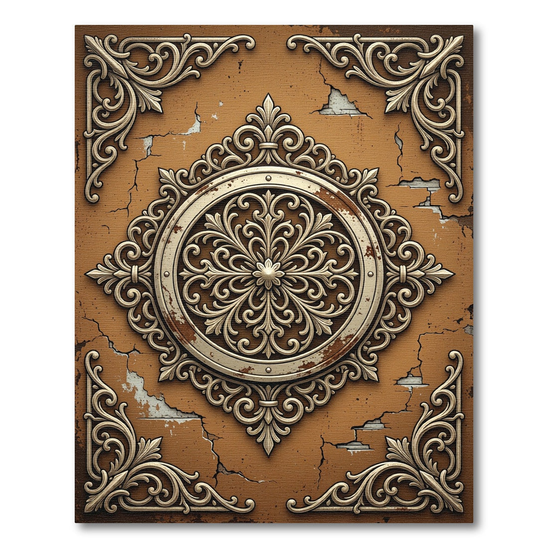 Ornate Damask Medallion Terracotta Filigree Rug
