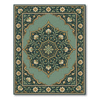 Jade Green Floral Medallion Ornament Rug