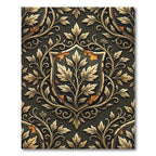 Gilded Foliage Ornate Black Shield Crest Rug