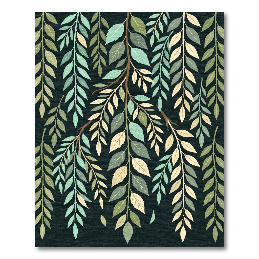 Lush Green Botanical Willow Leaf Art Rug