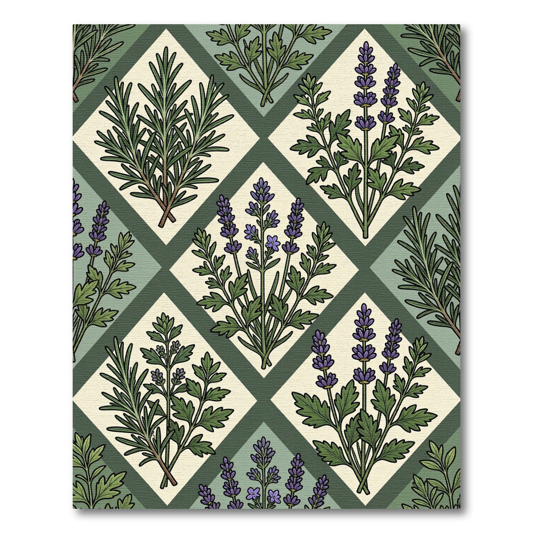 Sage Green Herbal Lavender Diamond Tile Rug