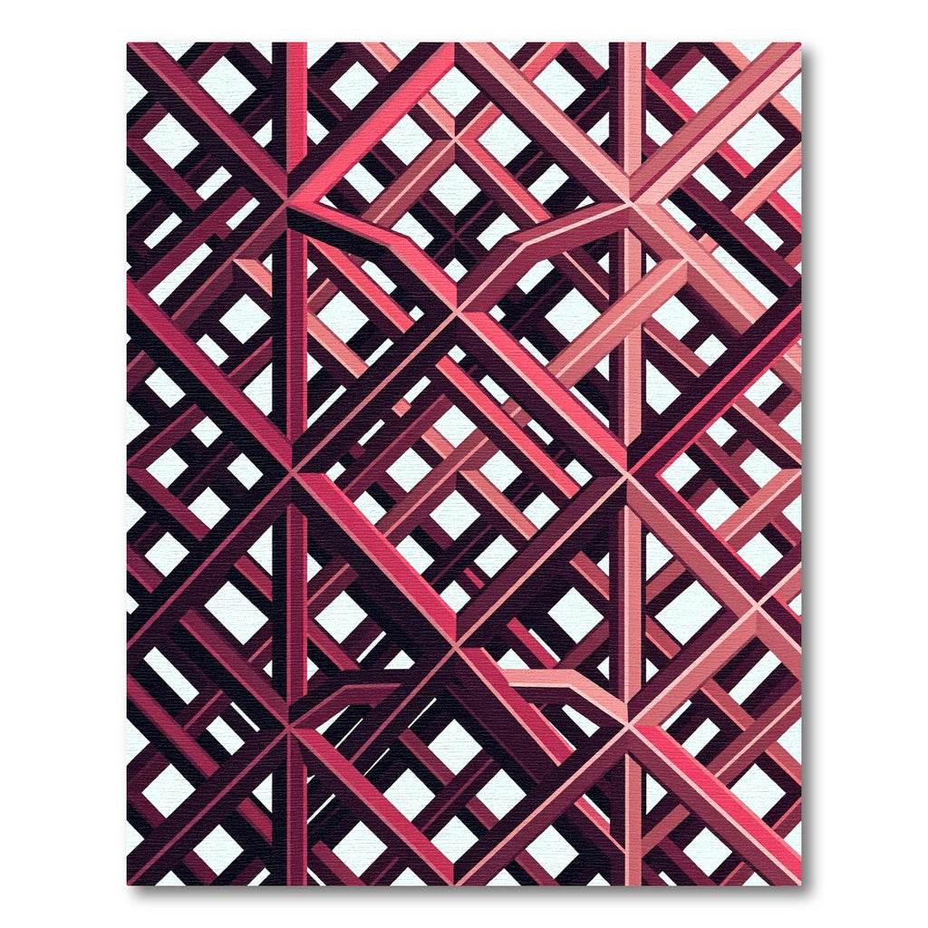 Crimson Lattice Interlocking Geometric Grid Rug