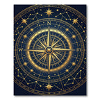 Celestial Golden Compass Navy Decor Rug