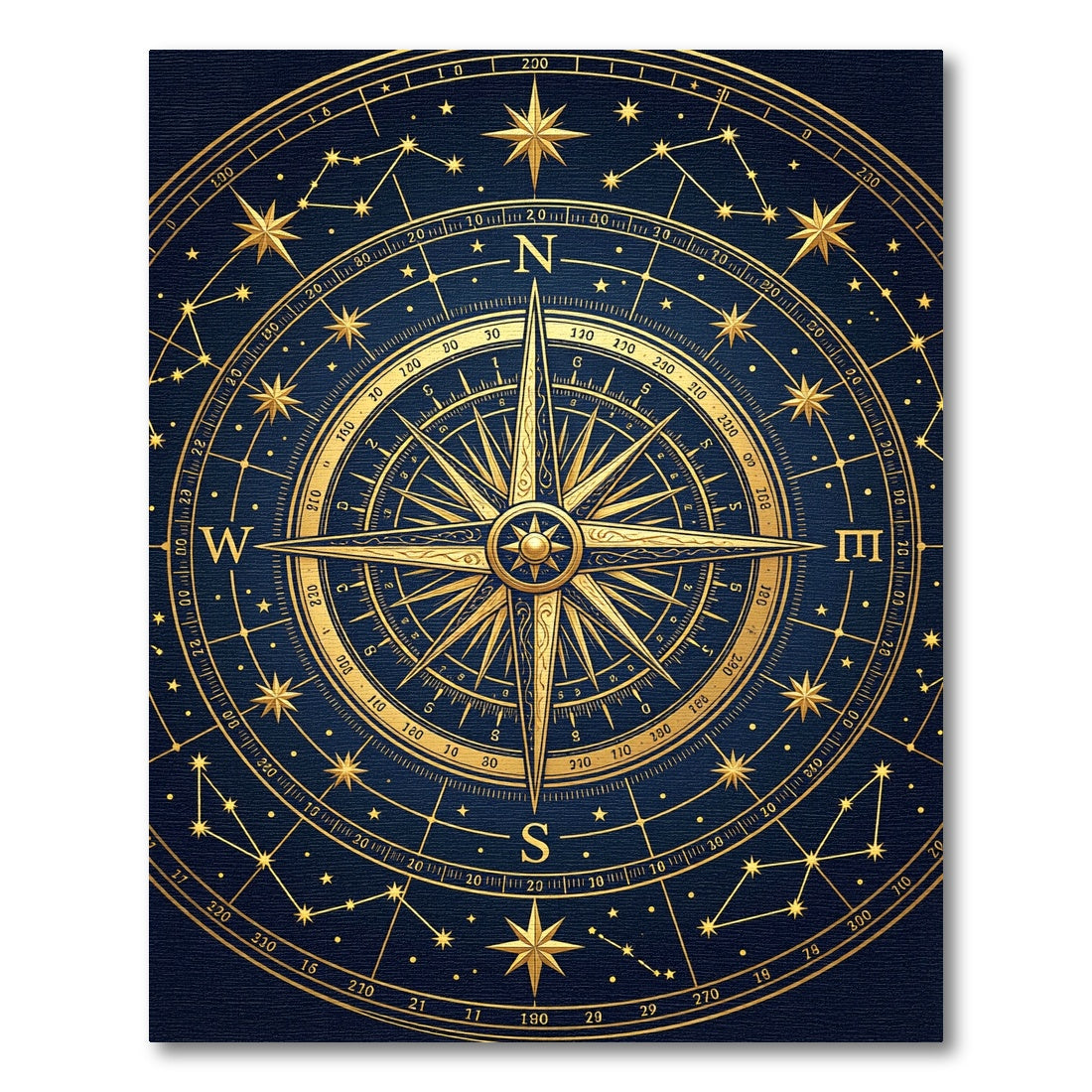 Celestial Golden Compass Navy Decor Rug