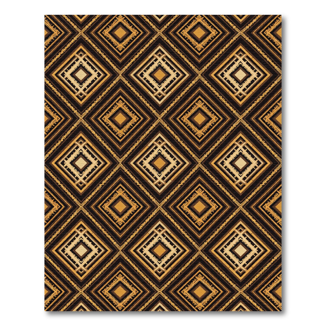 Golden Brown Art Deco Diamond Pattern Rug