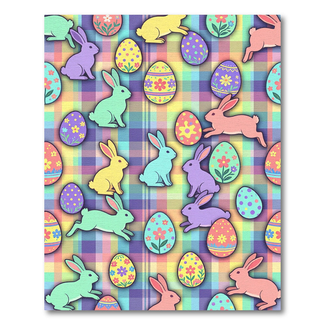 Pastel Plaid Easter Bunny Egg Whimsy Rug