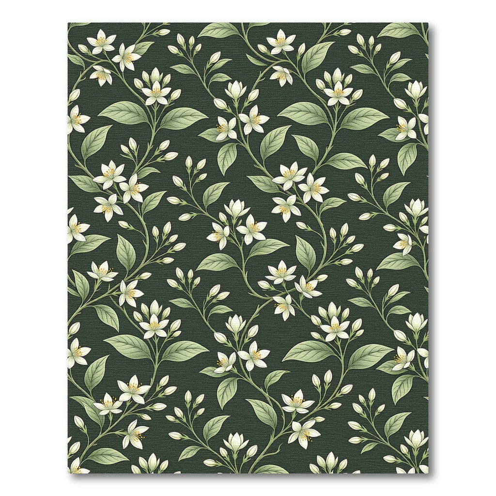 White Blossom Vines Dark Emerald Rug