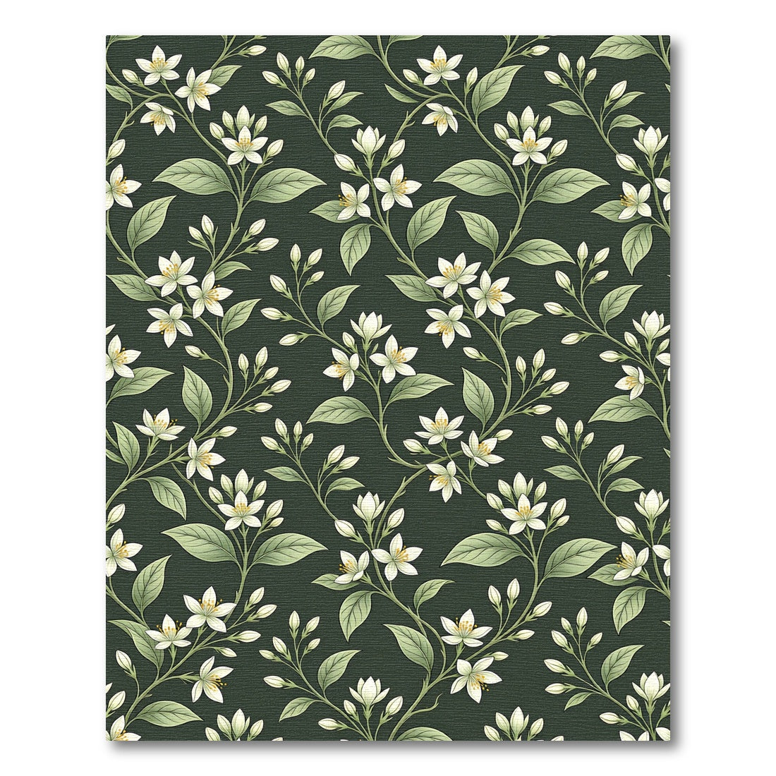 White Blossom Vines Dark Emerald Rug