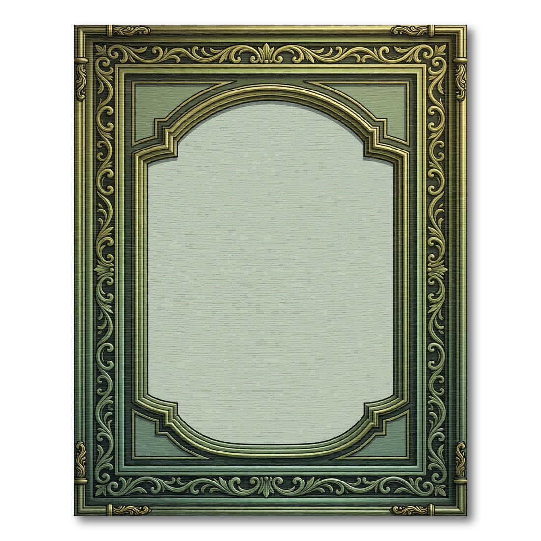 Ornate Green Gold Arch Oval Rug