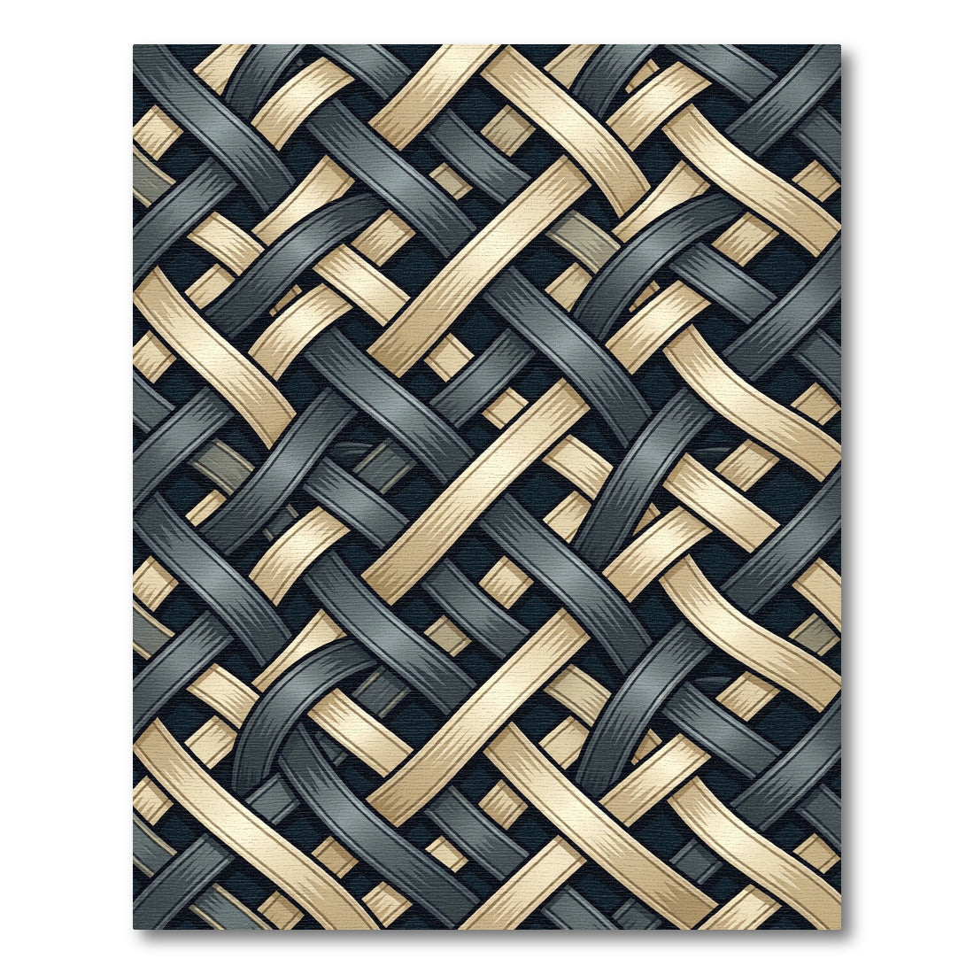 Interlocking Golden and Charcoal Woven Ribbons Rug