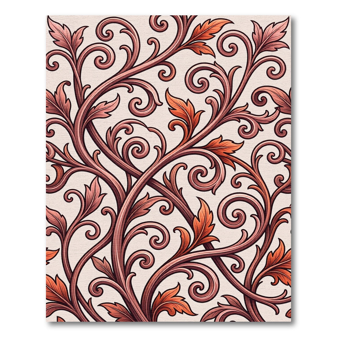 Ornate Scrollwork Vine Crimson Rug