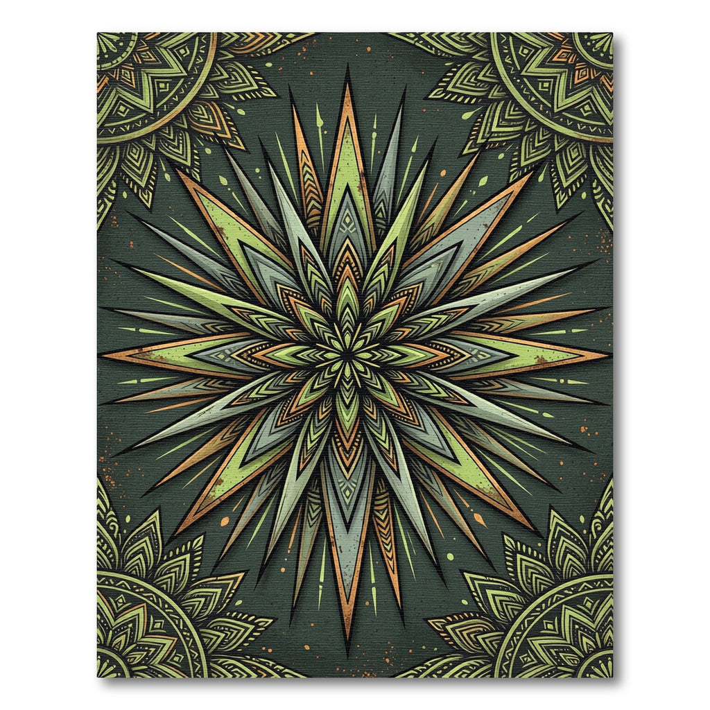 Olive Green Radiant Geometric Star Burst Rug