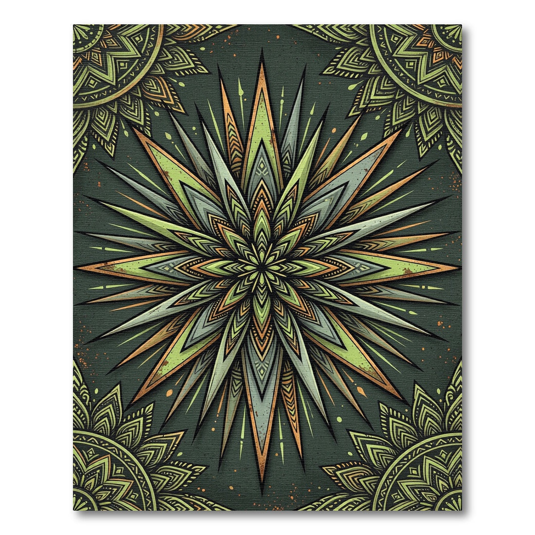 Olive Green Radiant Geometric Star Burst Rug