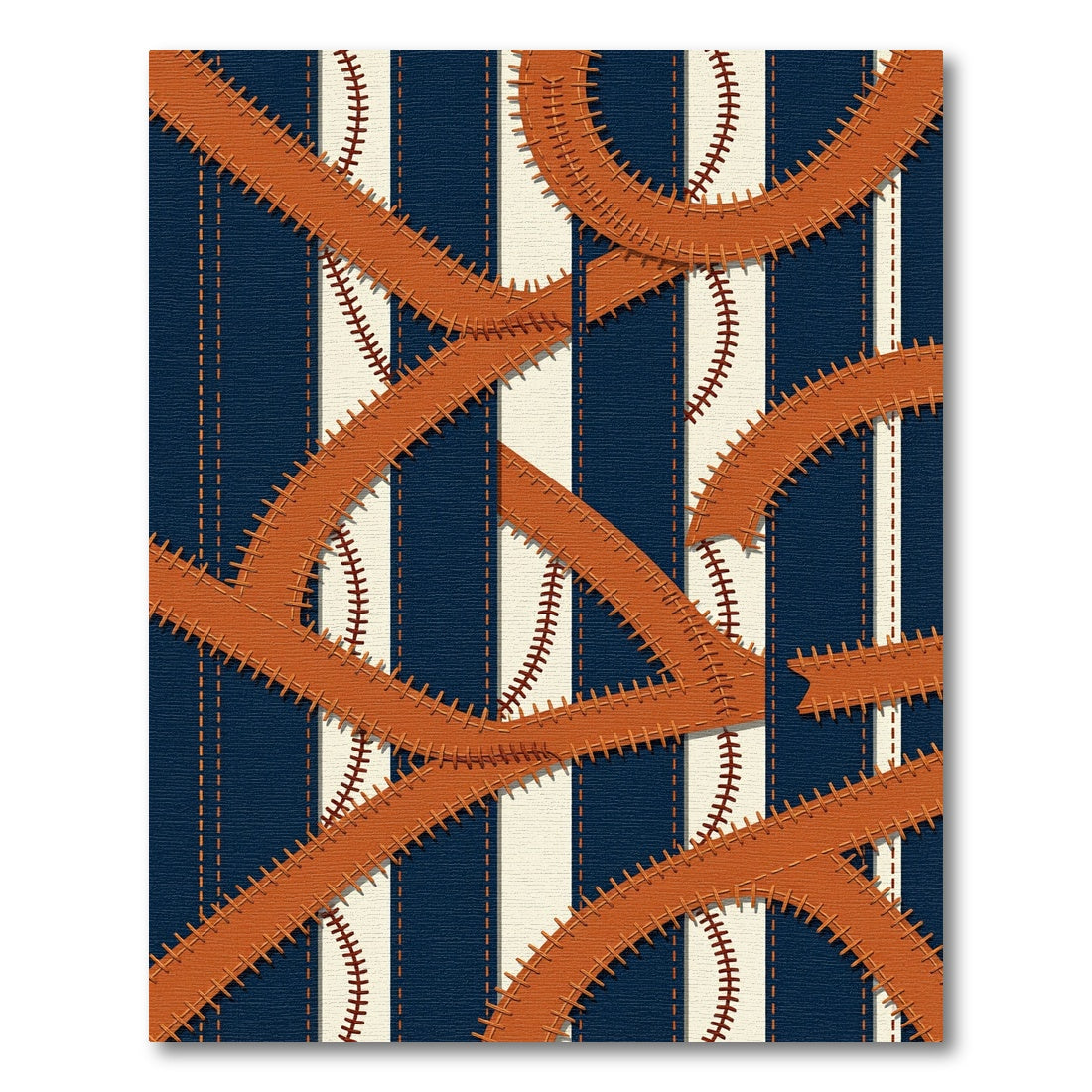 Baseball Stitch Striped Navy Orange Rug
