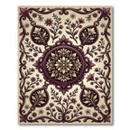 Elegant Burgundy Cream Floral Damask Rug