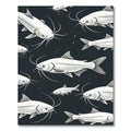 Monochrome Catfish School Dark Aquatic Art Rug