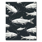 Monochrome Catfish School Dark Aquatic Art Rug