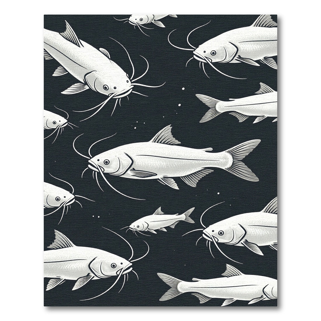 Monochrome Catfish School Dark Aquatic Art Rug